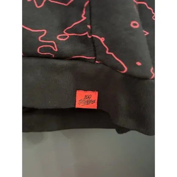 100 Thieves‎ Geography Hoodie Black Red Sweatshirt Gaming Streetwear Size XL EUC - Picture 4 of 8